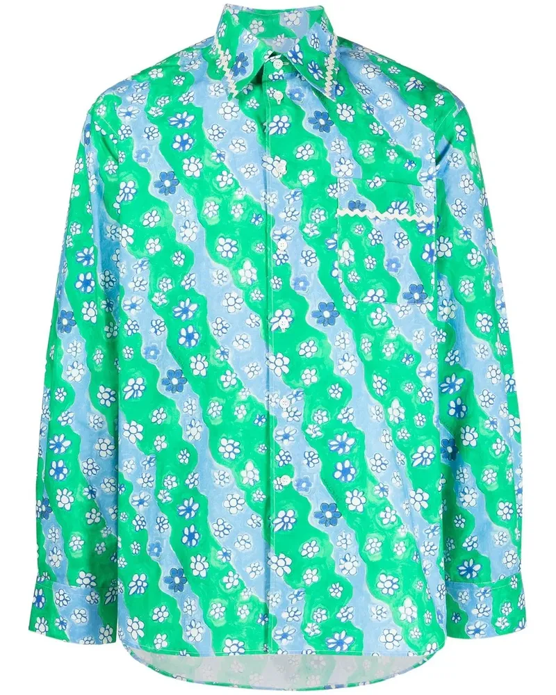 Marni Hemd mit Blumen-Print - Grün Grün