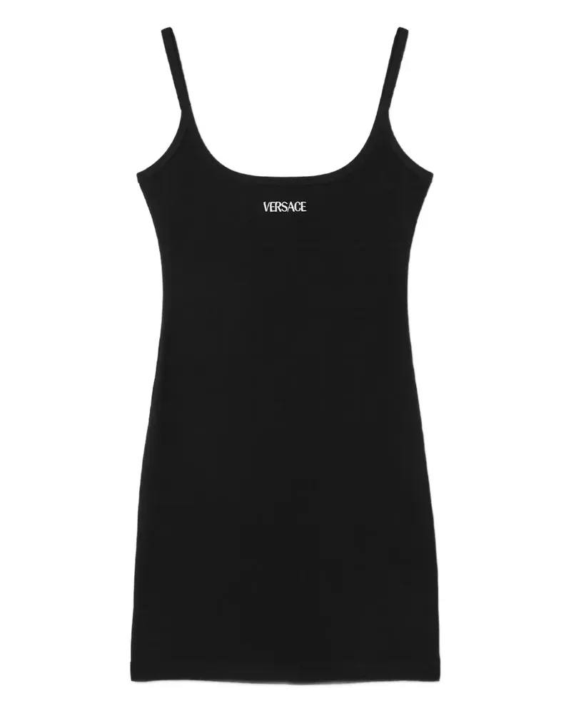 Versace Trägerkleid mit Logo-Stickerei - Schwarz Schwarz
