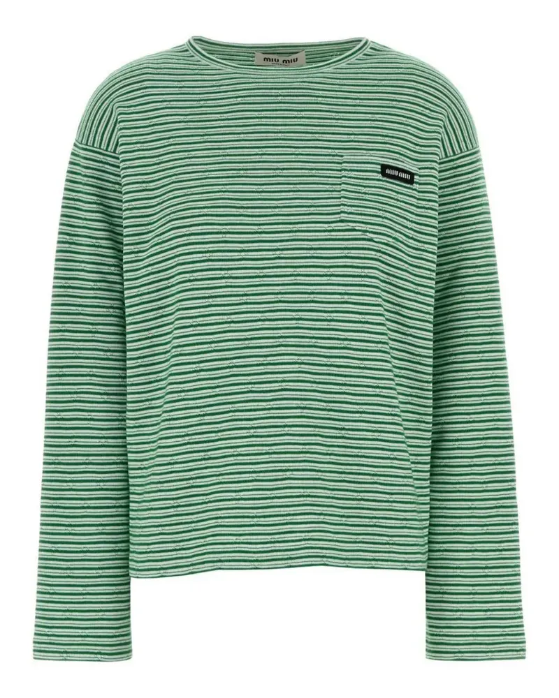 Miu Miu striped embroidered T-shirt - Grün Grün