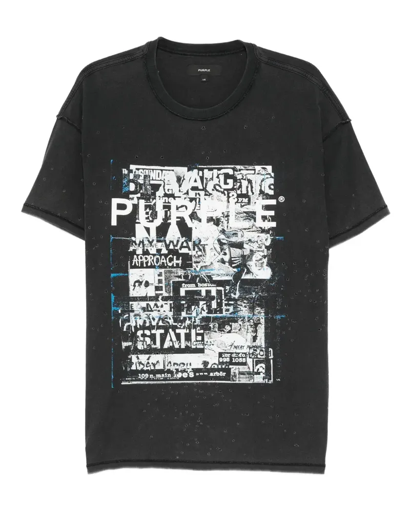 PURPLE BRAND T-Shirt im Distressed-Look - Schwarz Schwarz