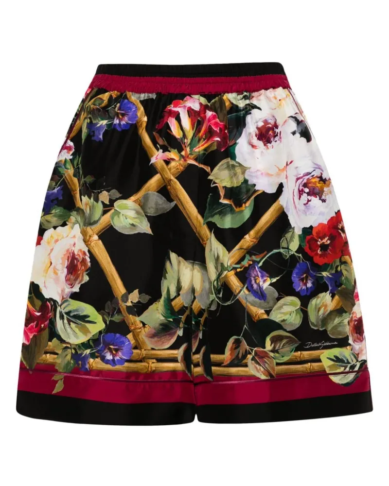 Dolce & Gabbana Pyjama-Shorts aus Seide mit Blumen-Print - Schwarz Schwarz