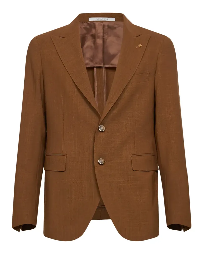 Tagliatore logo-pin peak-lapel single-breasted wool blazer - Braun Braun