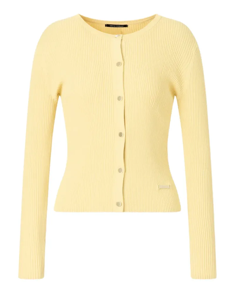 Armani Exchange Gerippter Cardigan mit Logo-Schild - Gelb Gelb
