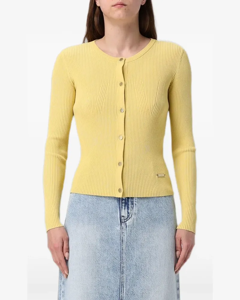Armani Exchange Gerippter Cardigan mit Logo-Schild - Gelb Gelb