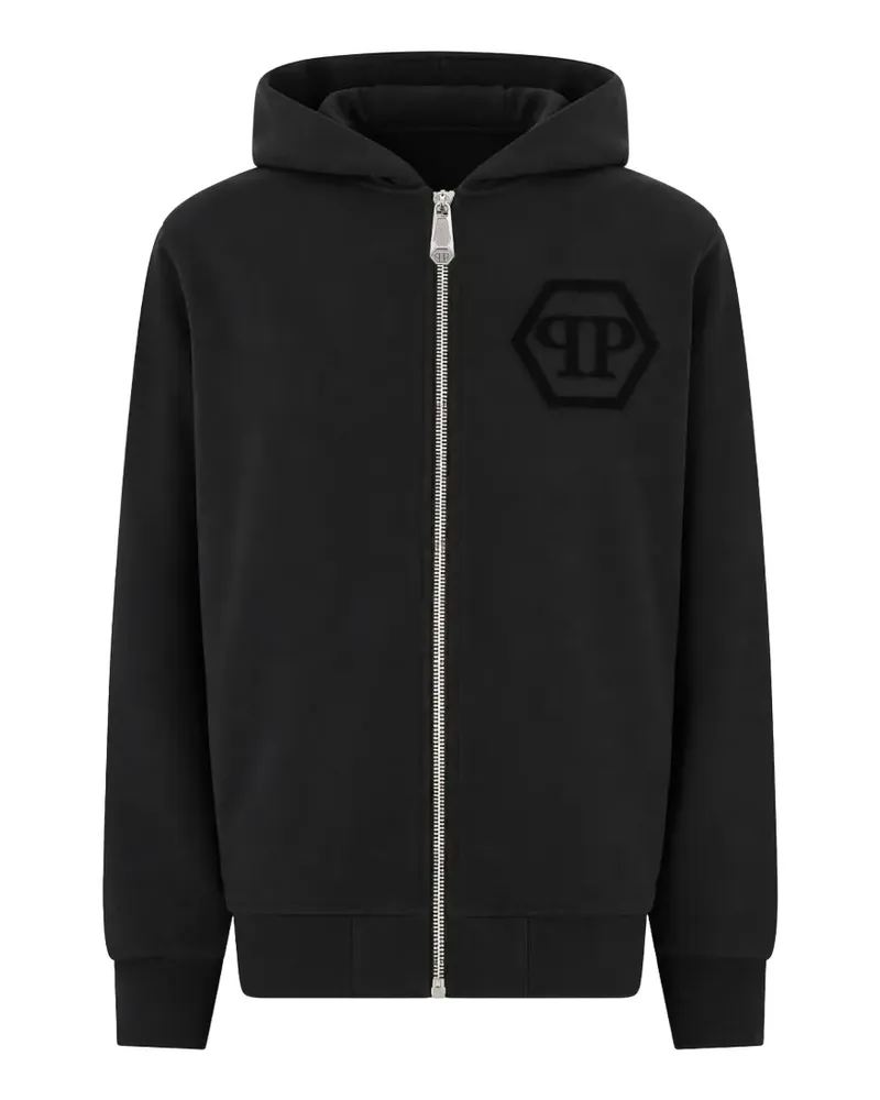 Philipp Plein Kapuzenjacke mit Logo-Patch - Schwarz Schwarz