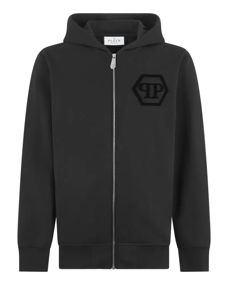 Philipp Plein Kapuzenjacke mit Logo-Patch - Schwarz Schwarz