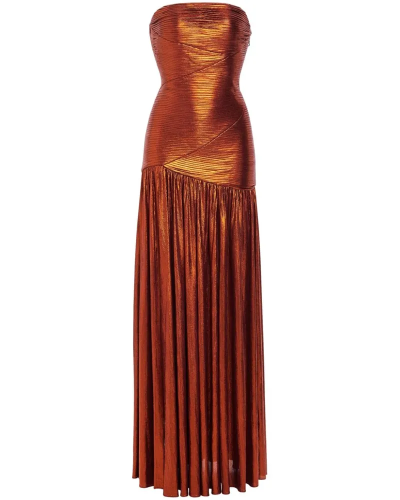 Retrofête Chantal Metallic-Maxikleid Orange