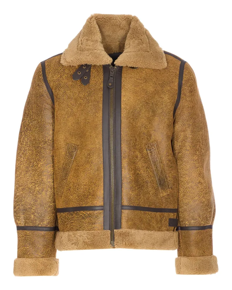 Schott N.Y.C embroidered-logo leather jacket - Braun Braun