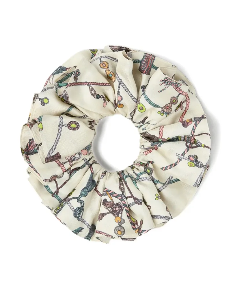Versace printed silk twill scrunchie - Weiß Weiß