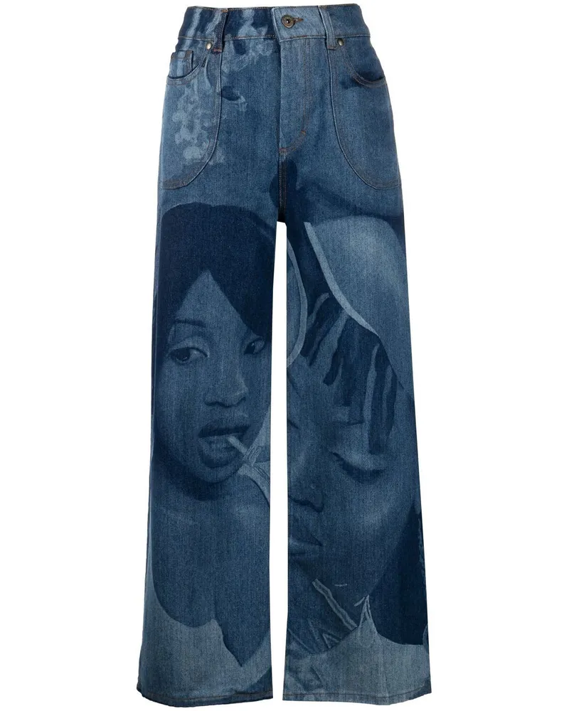 AHLUWALIA Weite Jeans mit grafischem Print - Blau Blau