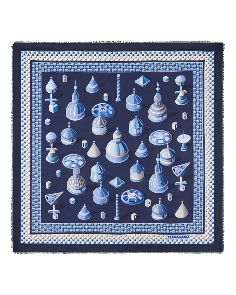 Ferragamo Kaschmirschal mit geometrischem Renaissance-Print - Blau Blau