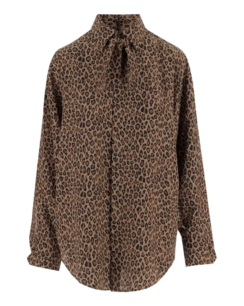 Sa Su Phi bow-detail animal-print shirt - Nude Nude