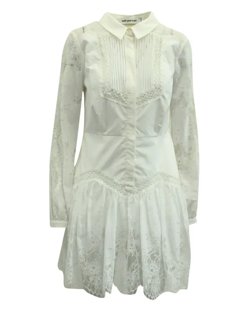 Self-Portrait lace-trimmed cotton mini dress - Weiß Weiß