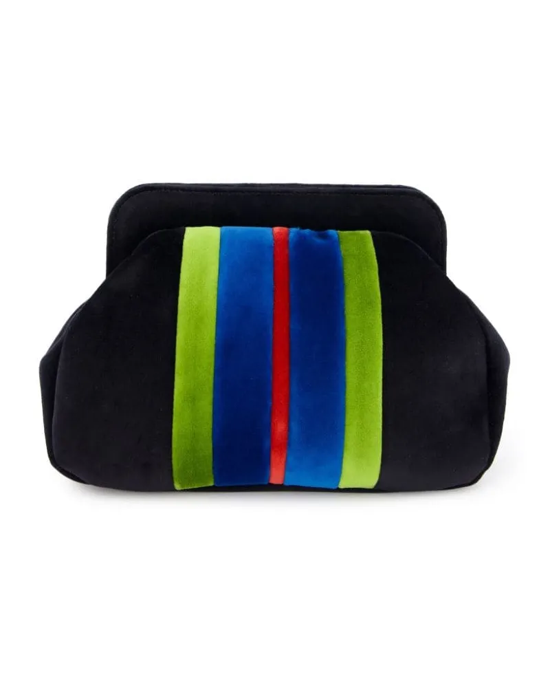 PAULA Gestreifte Clutch aus Samt - Schwarz Schwarz
