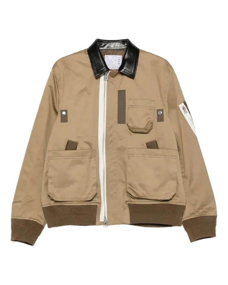 Sacai leather-collar panelled jacket - Nude Nude