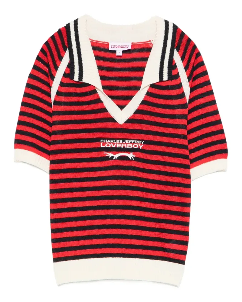 Charles Jeffrey Loverboy striped polo-collar T-shirt - Rot Rot