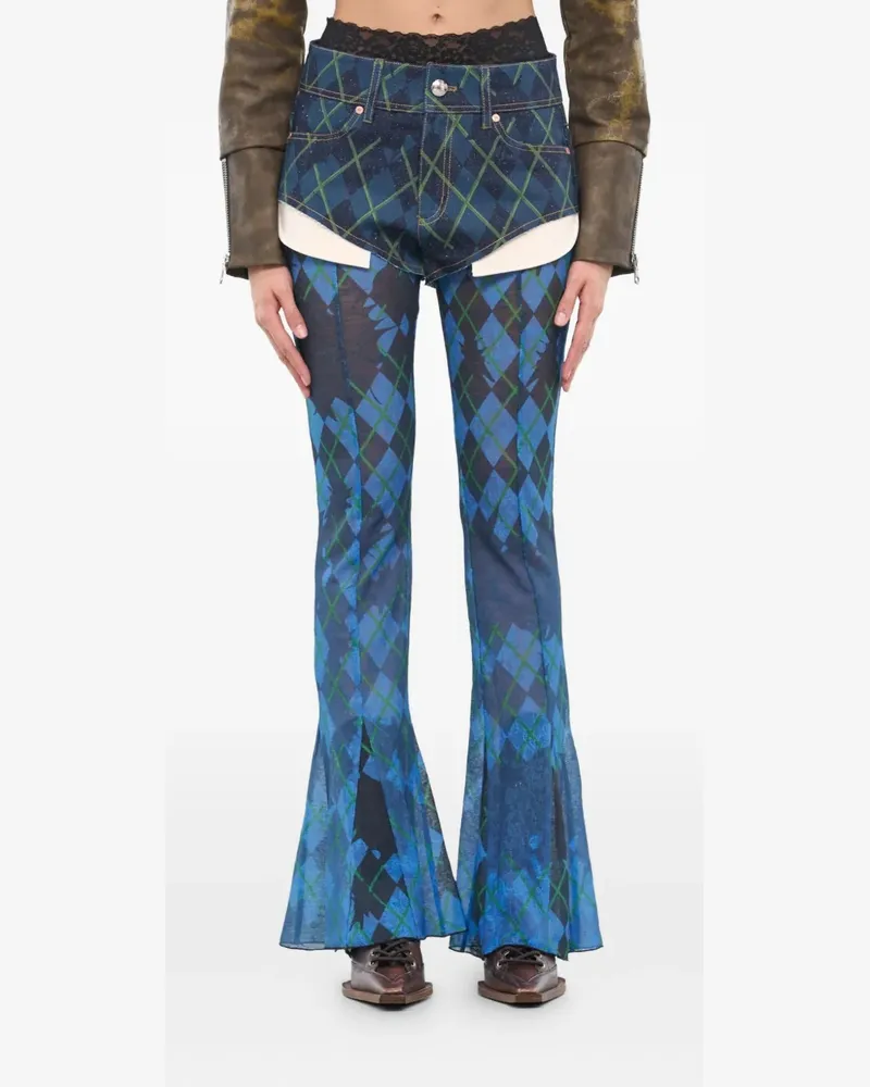 Andersson Bell argyle-patterned denim shorts mesh trousers - Blau Blau