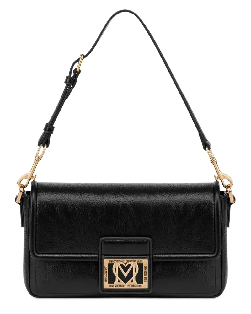 Moschino Schultertasche mit Logo-Schild - Schwarz Schwarz