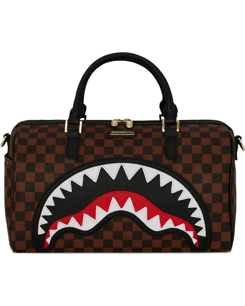 Sprayground Karierter Tote Bag mit Haimaul - Braun Braun