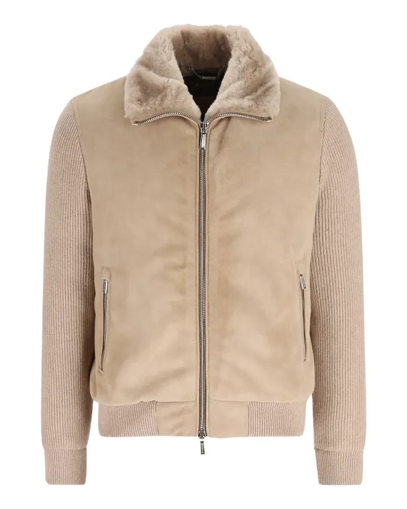 MOORER Campiglio-CAB suede-panelled bomber jacket - Nude Nude