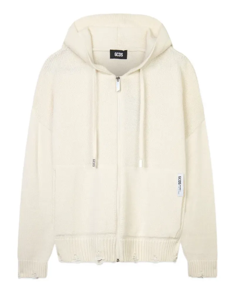 GCDS Hoodie im Distressed-Look mit Logo-Perforationen - Nude Nude