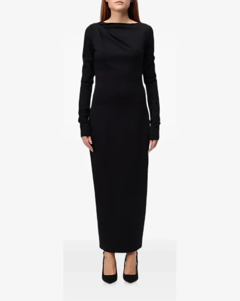 Emporio Armani draped-detail long-sleeve maxi dress - Schwarz Schwarz