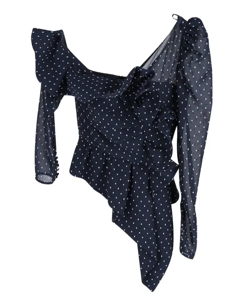 Self-Portrait One-shoulder ruffled polka-dot top - Blau Blau