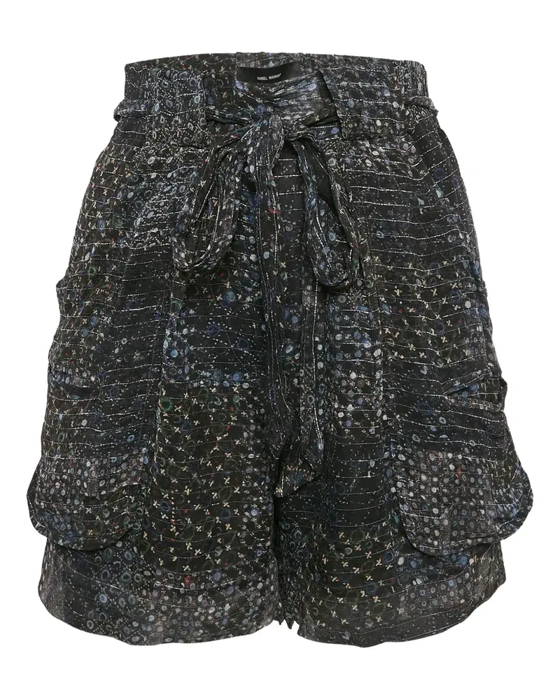 Isabel Marant Seiden-Lurex-Shorts mit grafischem Print - Schwarz Schwarz