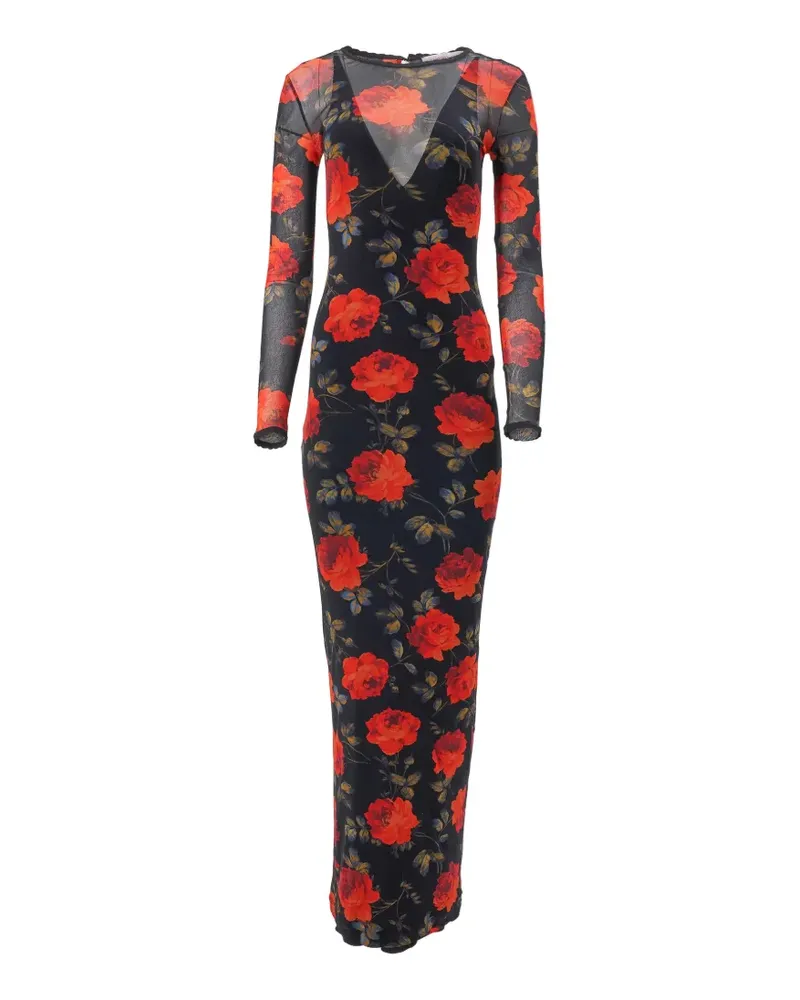 Carolina Herrera New York Midikleid mit Rosen-Print - Schwarz Schwarz