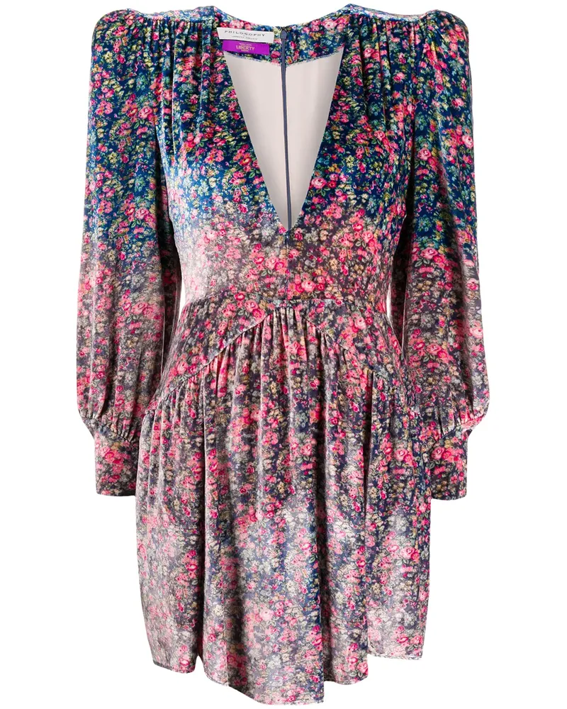 Philosophy Di Lorenzo Serafini Minikleid mit Blumen-Print - Blau Blau
