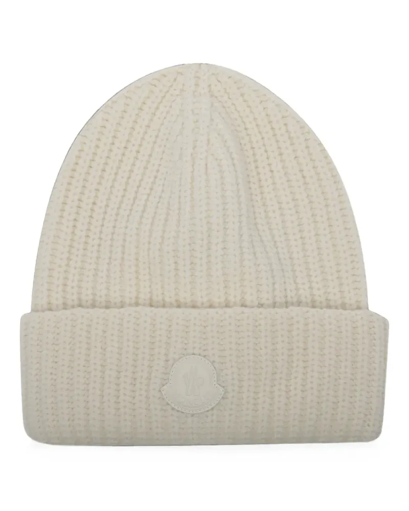Moncler logo-patch ribbed beanie hat - Weiß Weiß