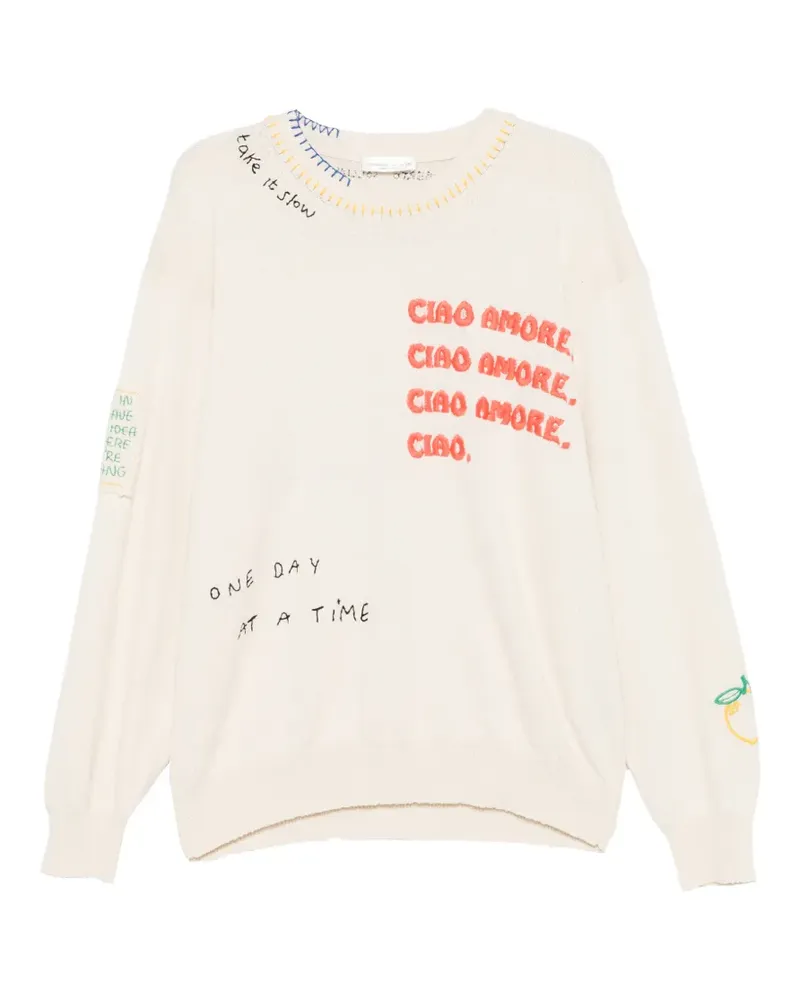 Roberto Collina Bestickter Pullover mit Rundhalsausschnitt - Nude Nude