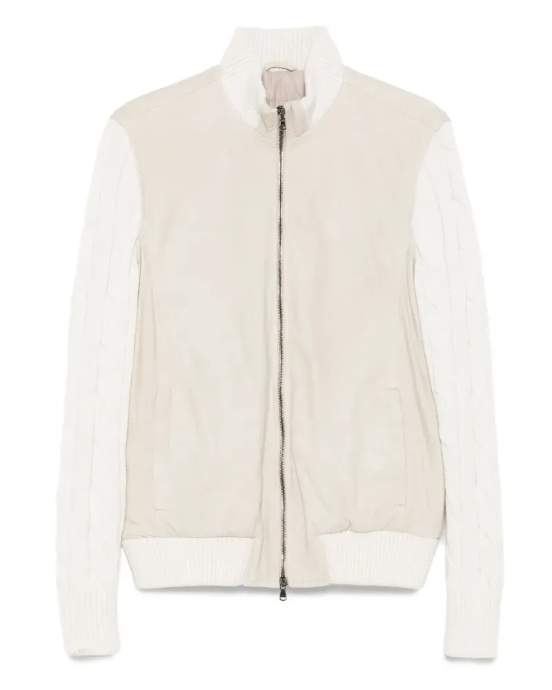 BARBA Lederjacke mit Zopfmuster - Nude Nude