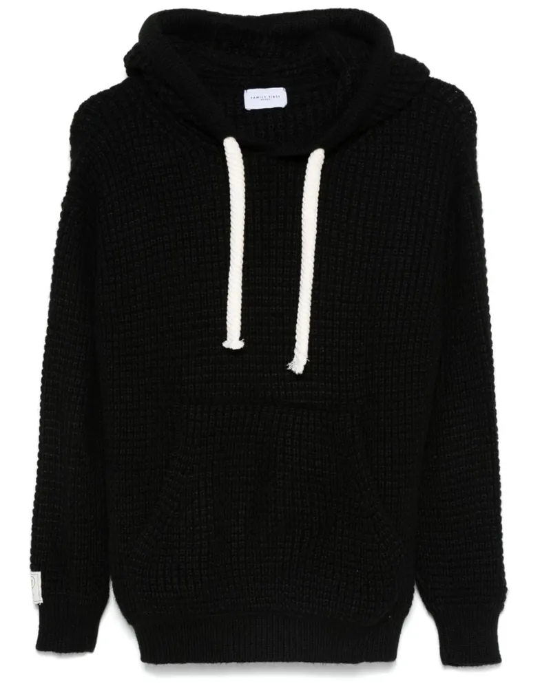Family First Grob gestrickter Hoodie - Schwarz Schwarz