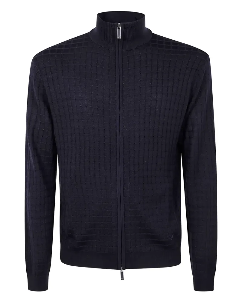 Emporio Armani Reißverschluss-Cardigan mit Gittermuster - Blau Blau
