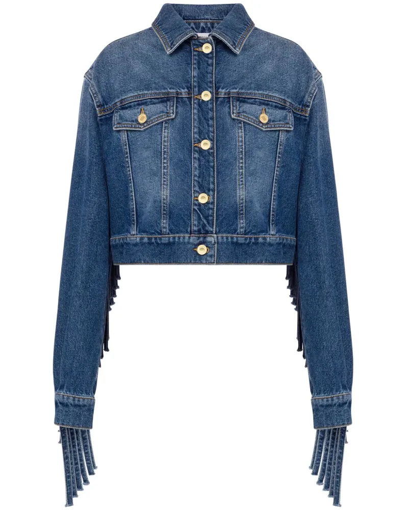 Moschino Jeansjacke mit Fransen Blau