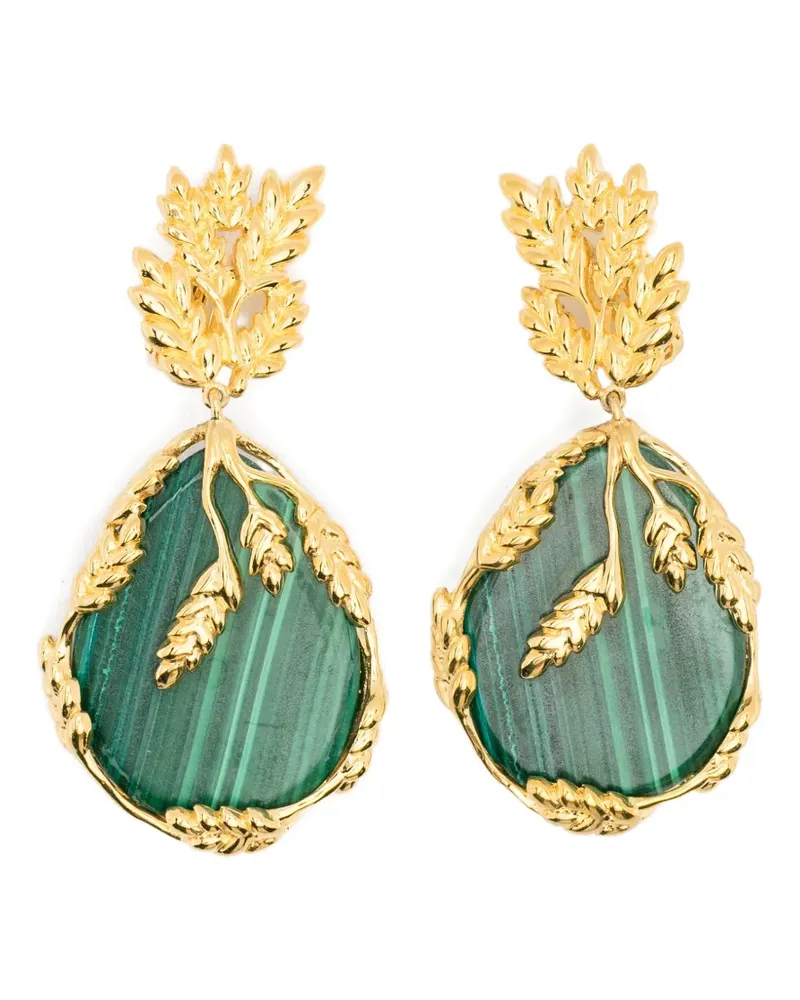 Aurélie Bidermann Francoise malachite clip-on earrings - Gold Gold