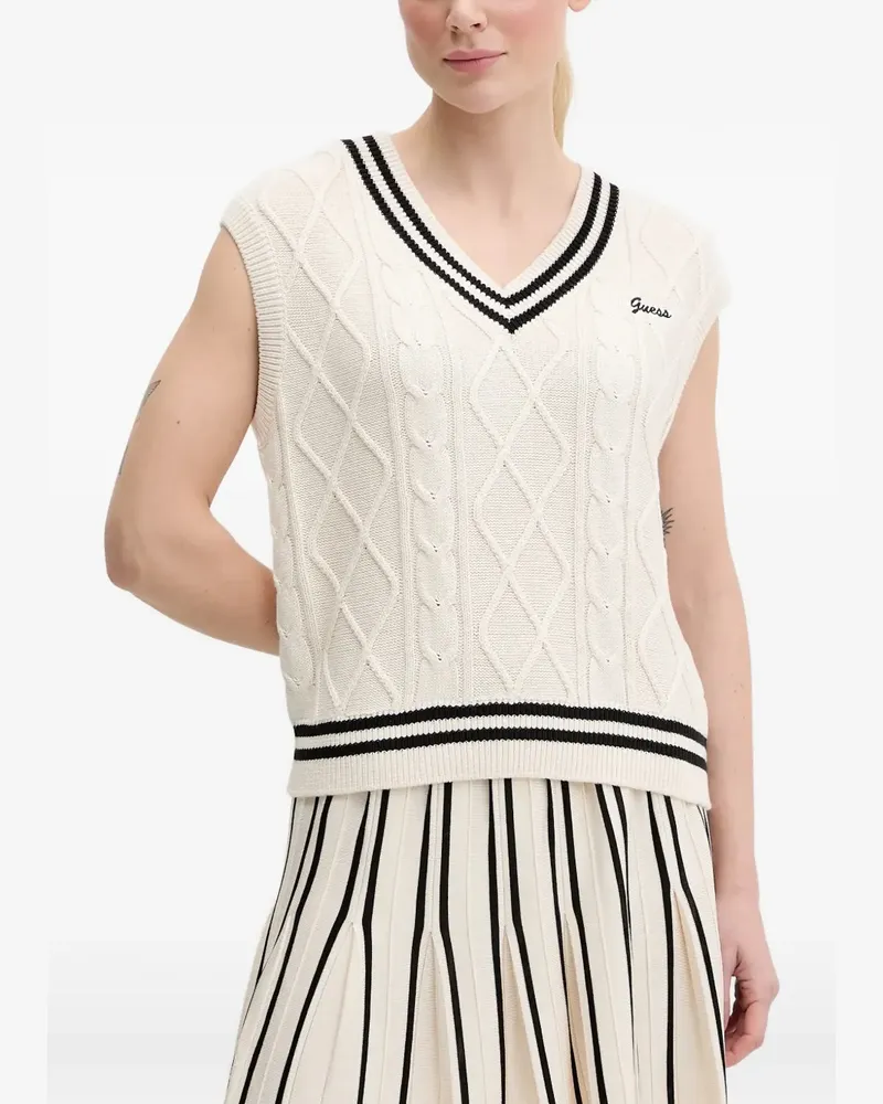Guess Gestreifter Pullunder mit V-Ausschnitt - Nude Nude