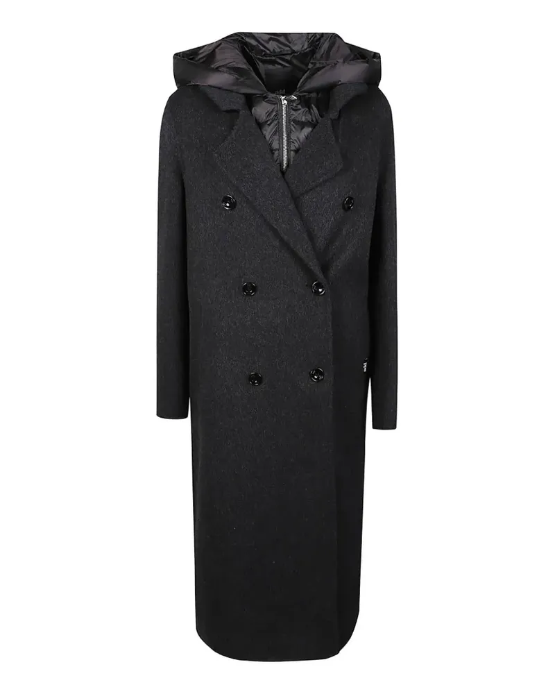 ADD double-breasted hooded coat - Schwarz Schwarz