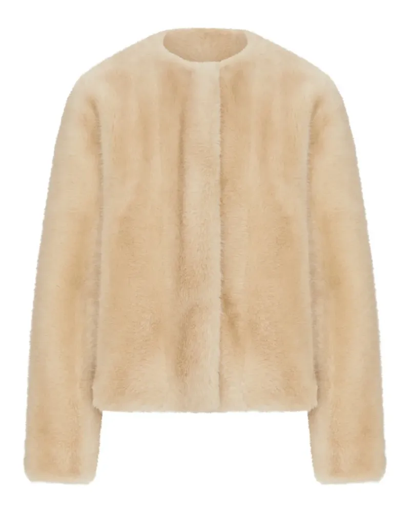 Max Mara faux-fur collarless coat - Nude Nude