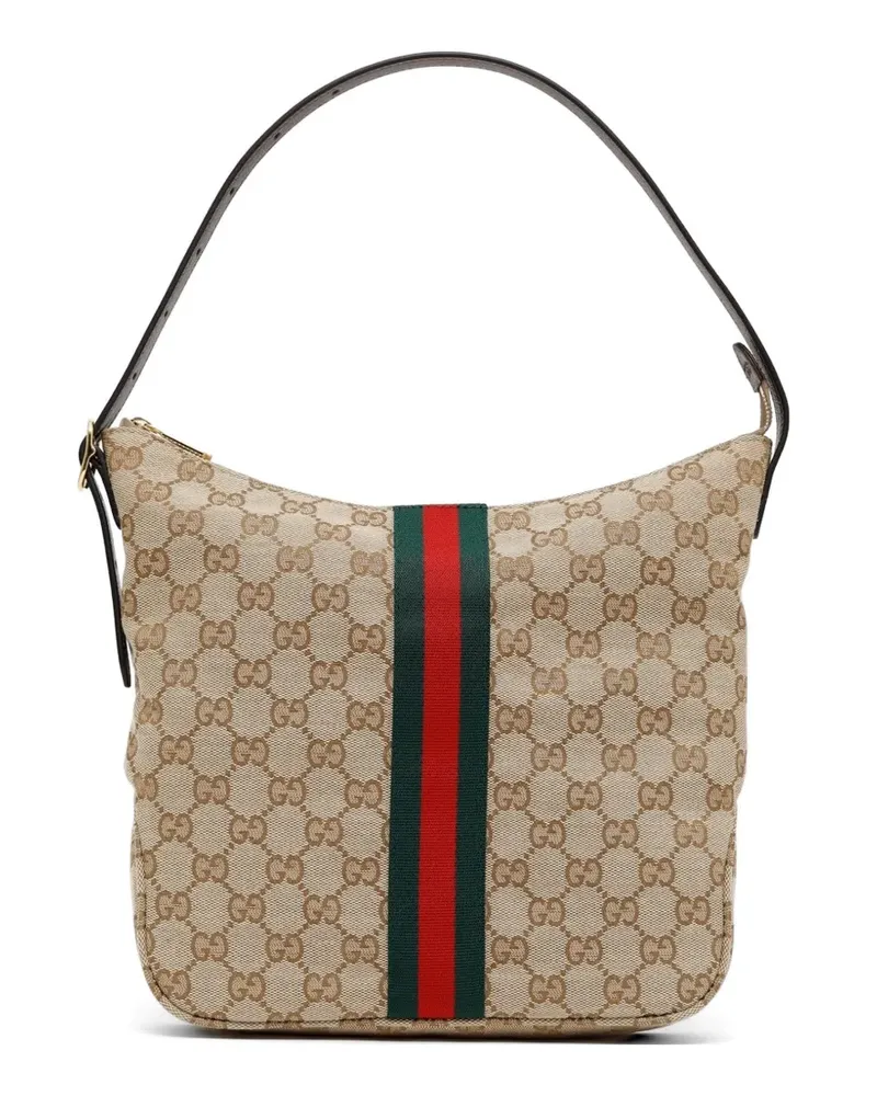 Gucci GG Supreme Web-stripe shoulder bag - Nude Nude