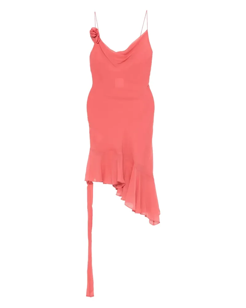 Paris Georgia Asymmetrisches Julia Kleid mit Rosendetail - Rosa Rosa