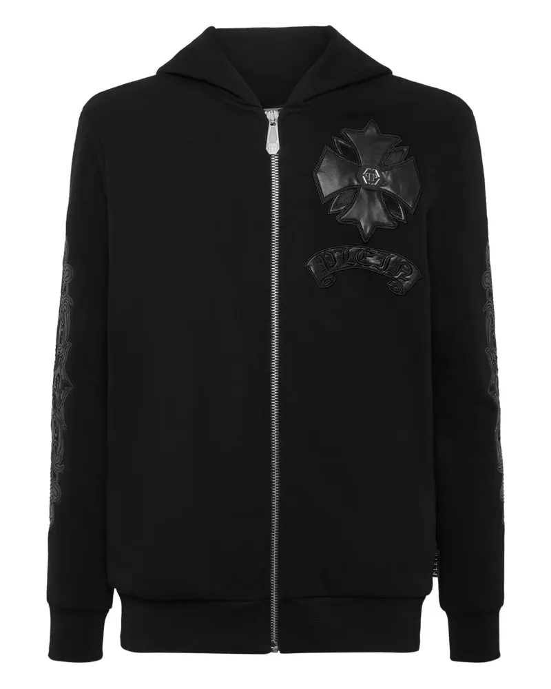 Philipp Plein Hoodie mit Ledereinsatz - Schwarz Schwarz