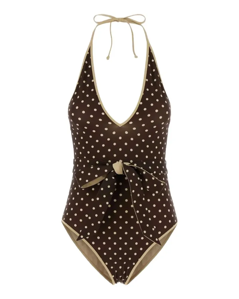 Valentino Garavani polka-dot halterneck swimsuit - Braun Braun