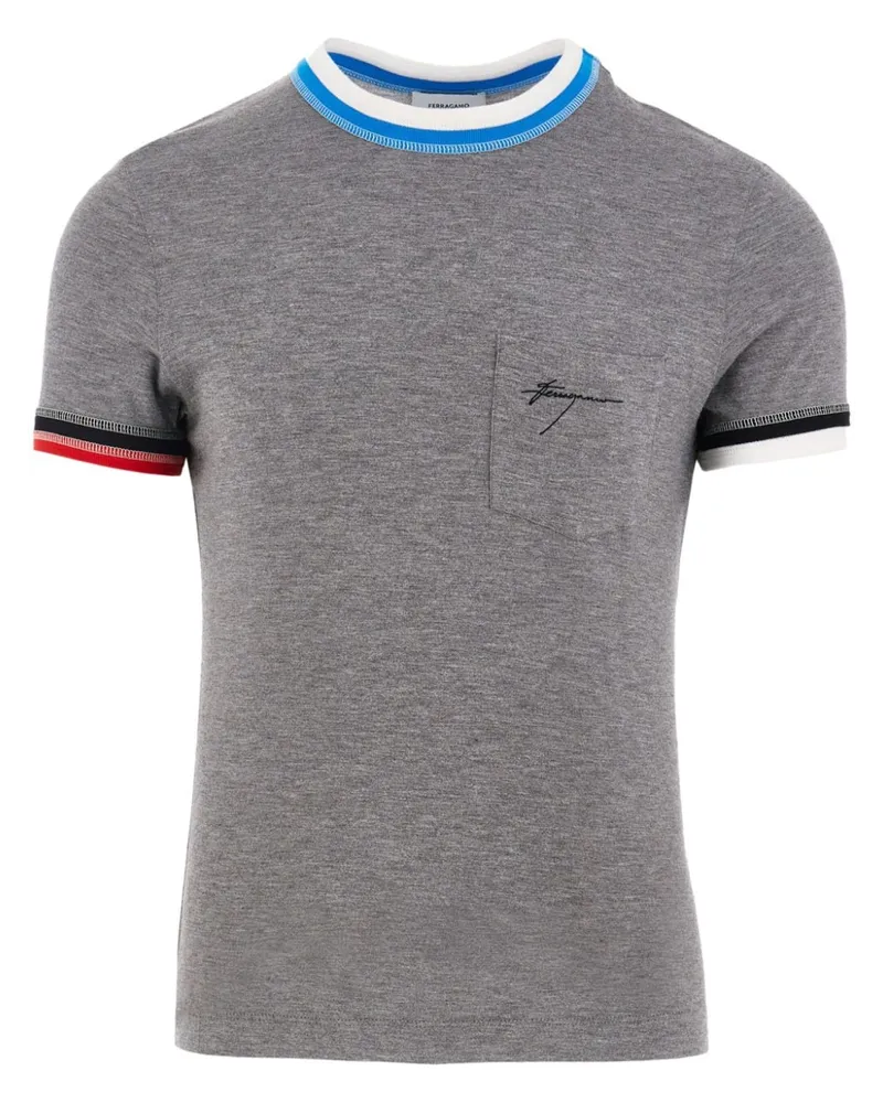 Ferragamo T-Shirt in Colour-Block-Optik - Grau Grau