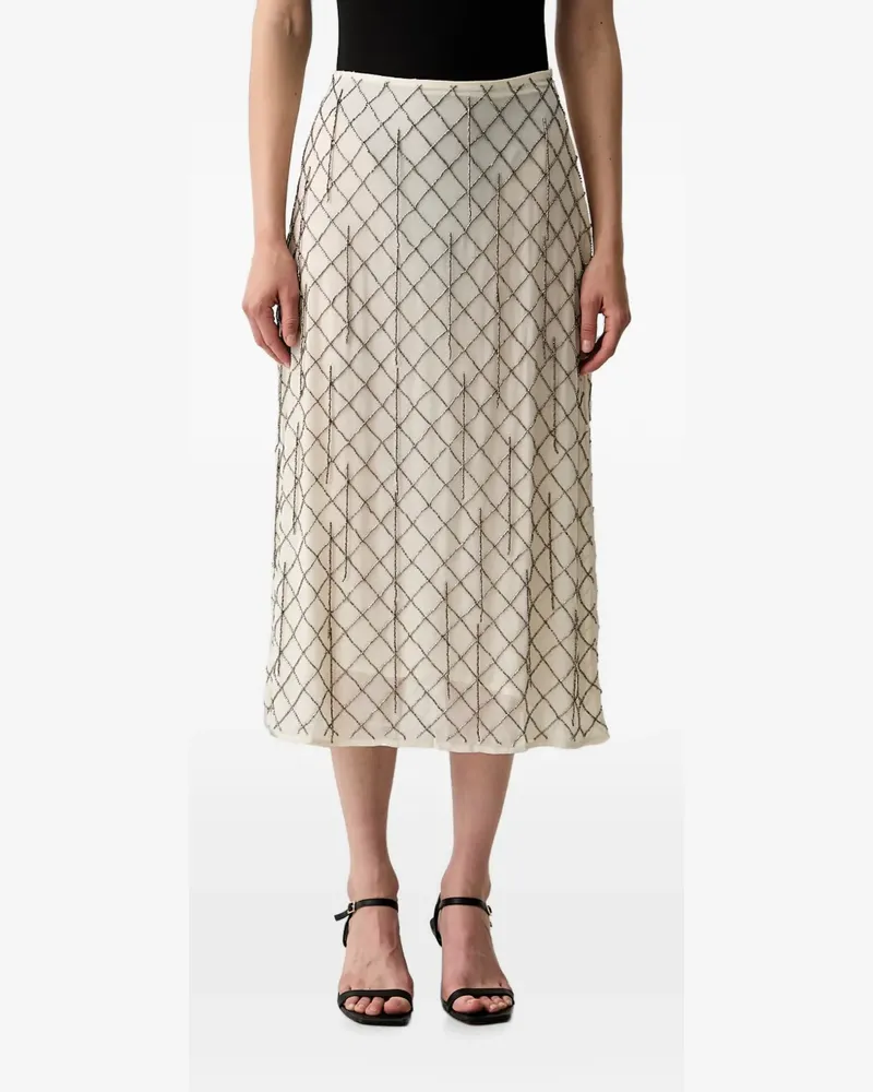 Hoss Intropia Renée bead-embellished diamond-pattern midi skirt - Weiß Weiß