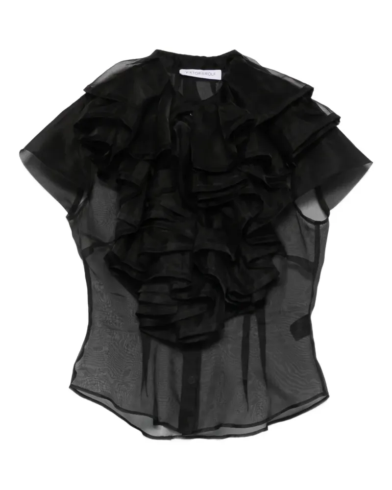 Viktor & Rolf Gerüschte Bluse mit Jabot - Schwarz Schwarz