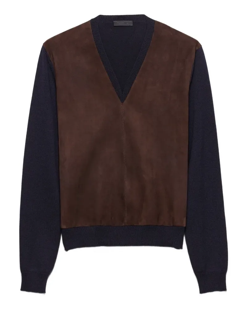 Prada Superfine Pullover aus Wolle und Wildleder - Blau Blau