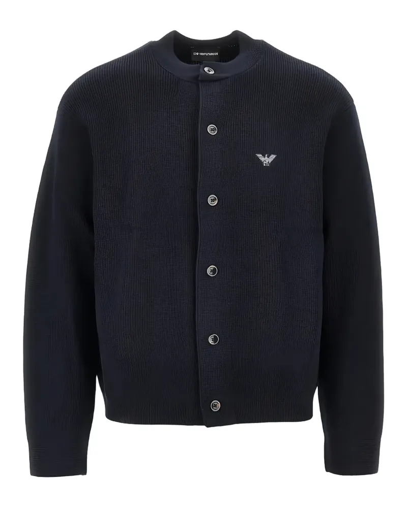 Emporio Armani logo-embroidered ribbed-knit cardigan - Blau Blau
