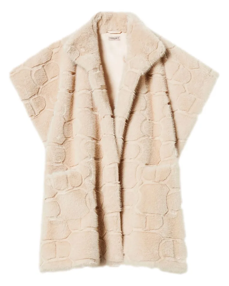 Twin-Set Poncho aus Faux Fur mit Logo-Prägung - Nude Nude